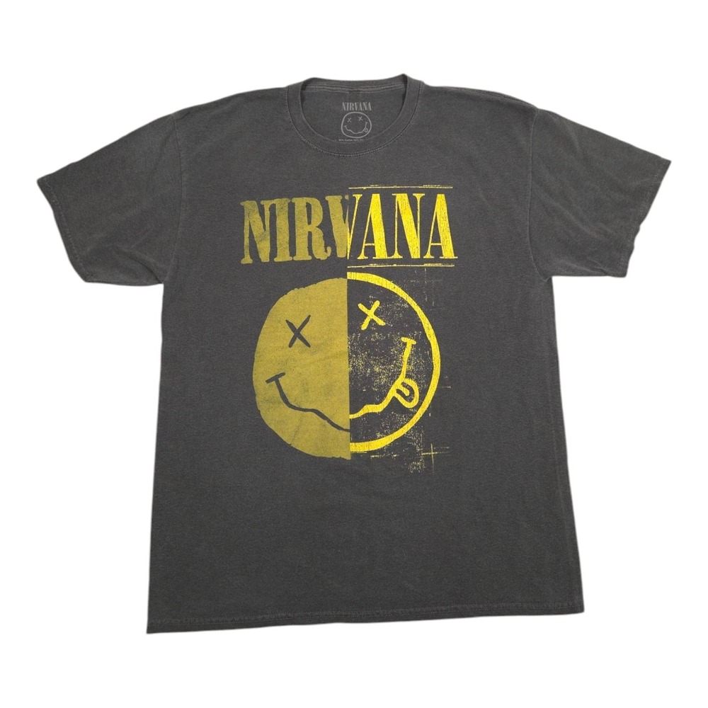 Nirvana Spliced Smiley T Shirt Mens Large Short‎ Sleeve